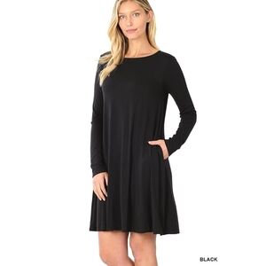 BOGO Zenana Black Long Sleeve Jersey Flared Dress with Pockets- XL